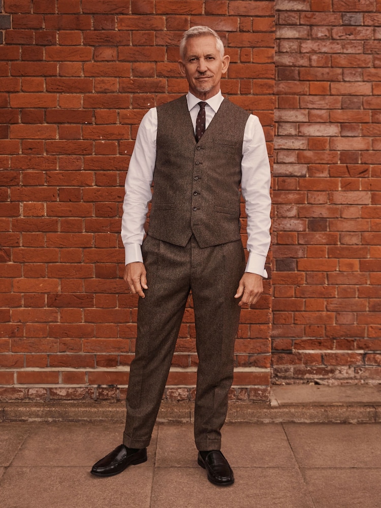 Taupe Regular Fit Signature Moons British Fabric Textured Waistcoat - Image 2 of 9