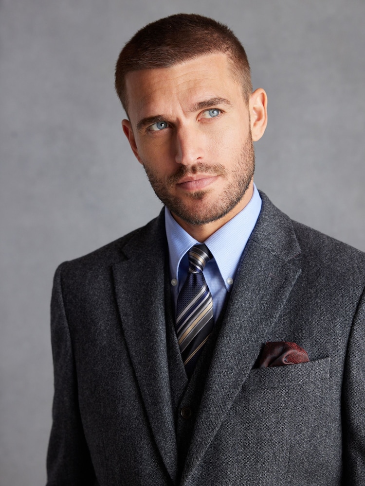 Charcoal Grey Slim Fit Signature Moons British Fabric Textured Suit Jacket - Image 1 of 11