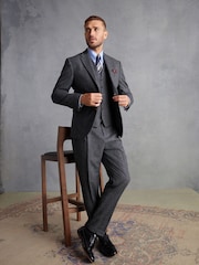 Charcoal Grey Slim Fit Signature Moons British Fabric Textured Suit Jacket - Image 2 of 11