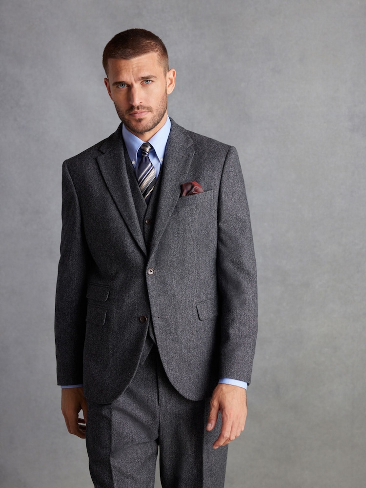 Charcoal Grey Slim Fit Signature Moons British Fabric Textured Suit Jacket - Image 4 of 11