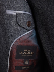 Charcoal Grey Slim Fit Signature Moons British Fabric Textured Suit Jacket - Image 5 of 11