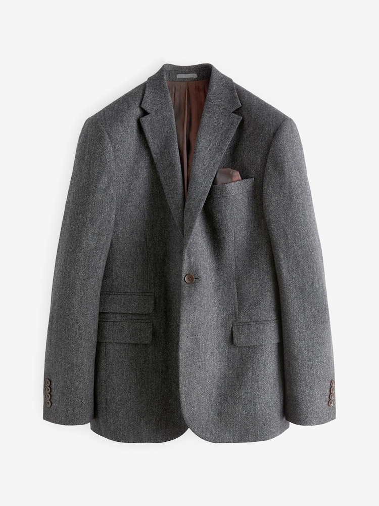 Charcoal Grey Slim Fit Signature Moons British Fabric Textured Suit Jacket - Image 6 of 11