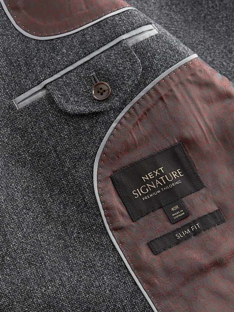 Charcoal Grey Slim Fit Signature Moons British Fabric Textured Suit Jacket - Image 9 of 11