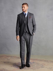 Charcoal Grey Slim Fit Signature Moons British Fabric Textured Suit Trousers - Image 3 of 9