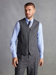 Charcoal Grey Regular Fit Signature Moons British Fabric Textured Waistcoat - Image 1 of 11