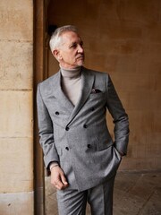 Grey Double Breasted Signature EA Matthews British Fabric Check Suit Jacket - Image 2 of 15