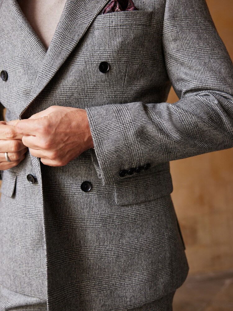 Grey Double Breasted Signature EA Matthews British Fabric Check Suit Jacket - Image 8 of 15