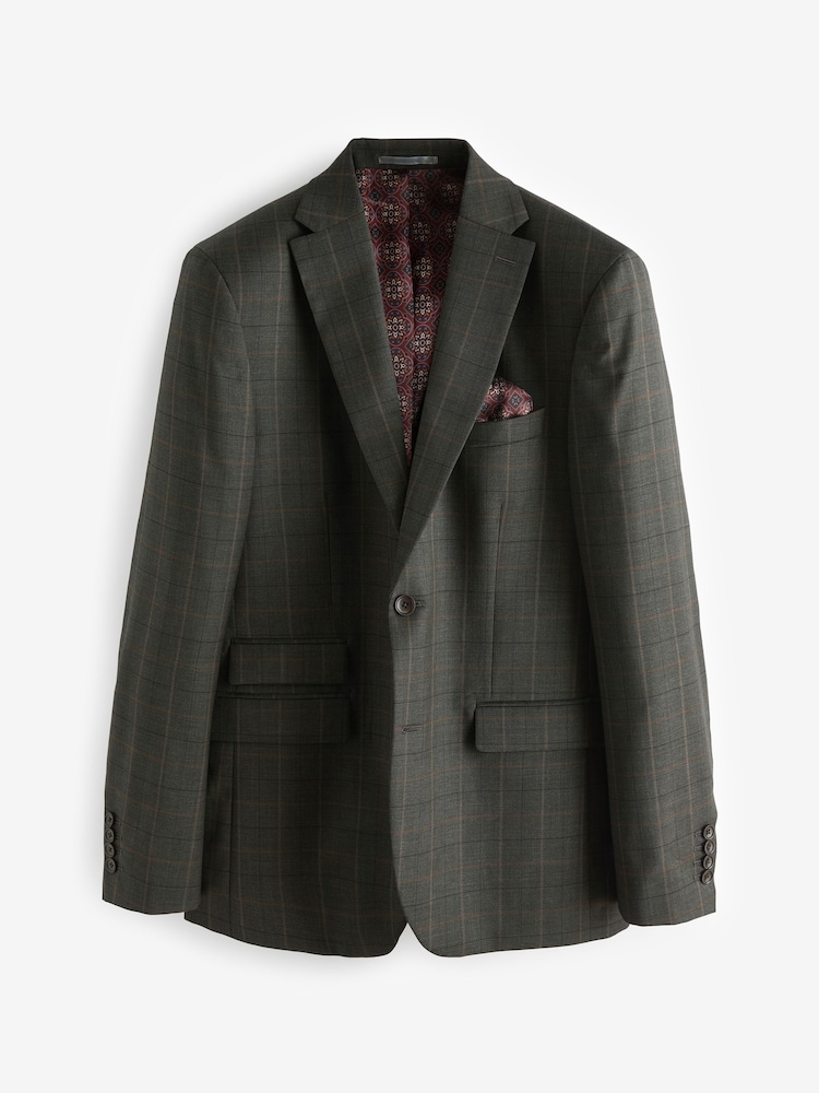 Green Tailored Fit Signature Empire Mills British Fabric Check Suit Jacket - Image 6 of 11