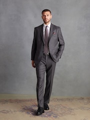 Grey Regular Fit Signature Empire Mills British Fabric Stripe Suit Trousers - Image 4 of 6