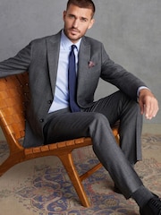 Grey Tailored Fit Signature British Fabric Check Suit Jacket - Image 1 of 12