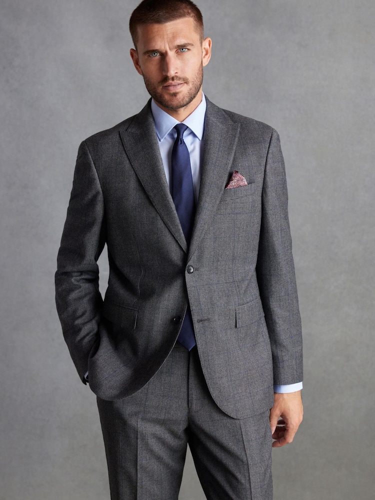 Grey Tailored Fit Signature British Fabric Check Suit Jacket - Image 2 of 12