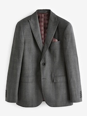 Grey Tailored Fit Signature British Fabric Check Suit Jacket - Image 7 of 12