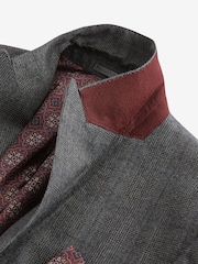Grey Tailored Fit Signature British Fabric Check Suit Jacket - Image 9 of 12