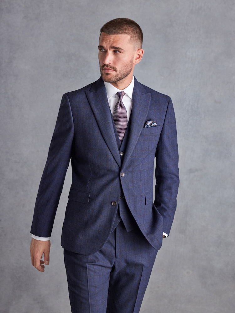 Marineblau/blau - Signature, Slim-Fit-Anzugjacke aus italienischem Stoff mit Karomuster - Bild 1 von 14
