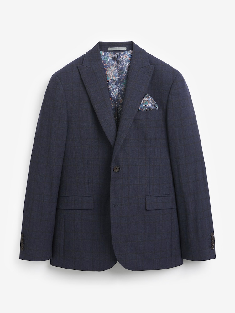 Bleu marine - Coupe ajustée  Signature Tissu italien Carreaux Costume : Veste - Image 10 of 14