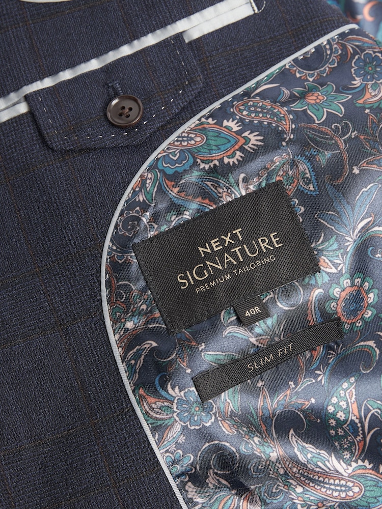 Bleu marine - Coupe ajustée  Signature Tissu italien Carreaux Costume : Veste - Image 12 of 14