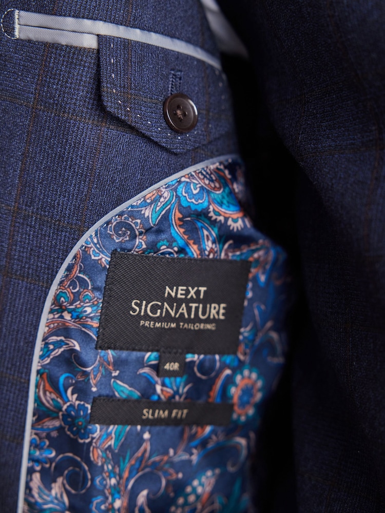 Bleu marine - Coupe ajustée  Signature Tissu italien Carreaux Costume : Veste - Image 7 of 14