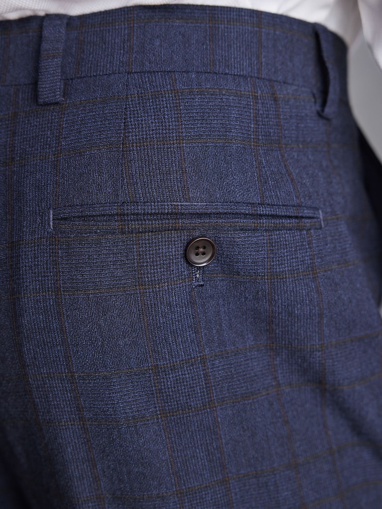 Bleu marine - Coupe ajustée  Signature Costume à carreaux en tissu italien : Pantalon - Image 11 of 12