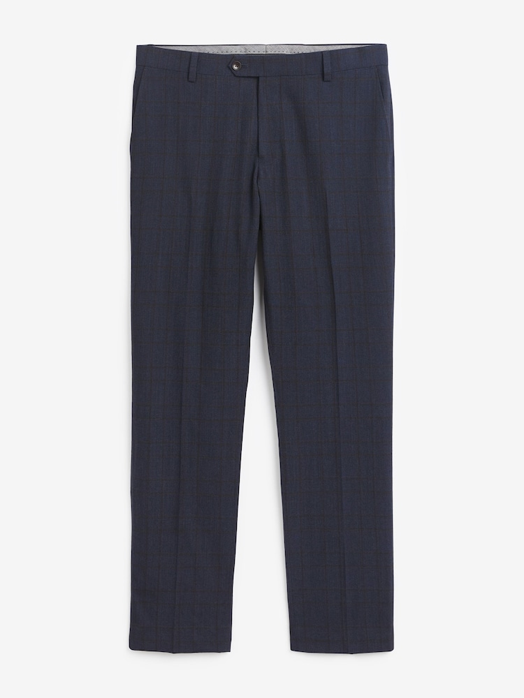Bleu marine - Coupe ajustée  Signature Costume à carreaux en tissu italien : Pantalon - Image 7 of 12