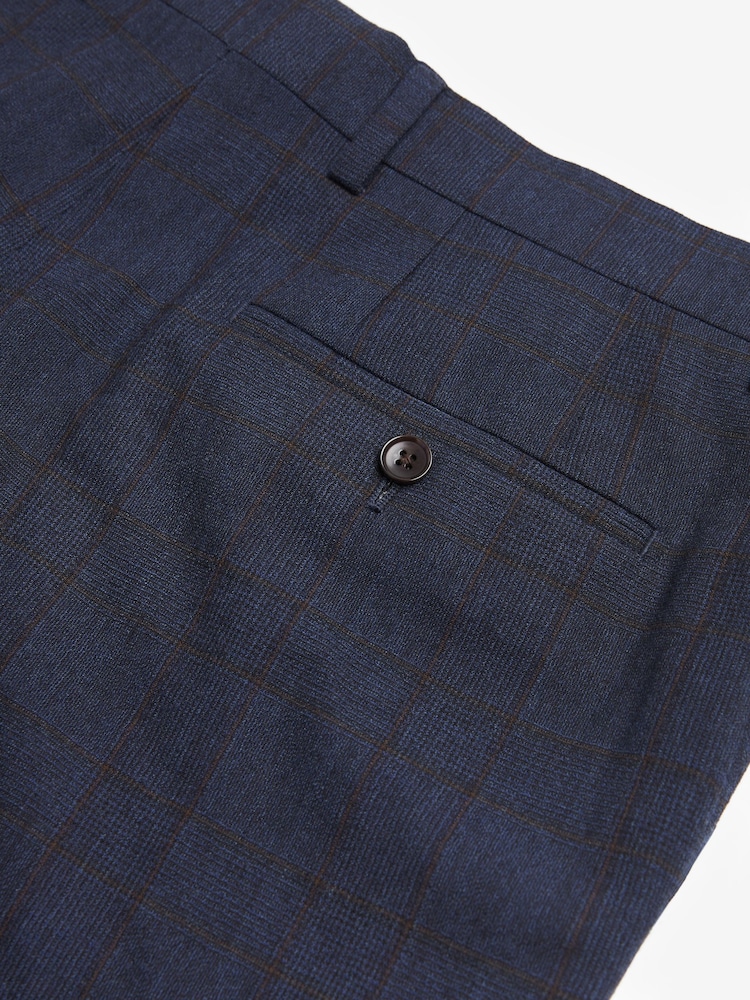 Bleu marine - Coupe ajustée  Signature Costume à carreaux en tissu italien : Pantalon - Image 9 of 12