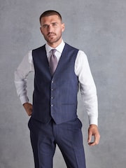 Bleu marine - Coupe classique Signature Italian Fabric Carreaux Costume Gilet - Image 1 de 11