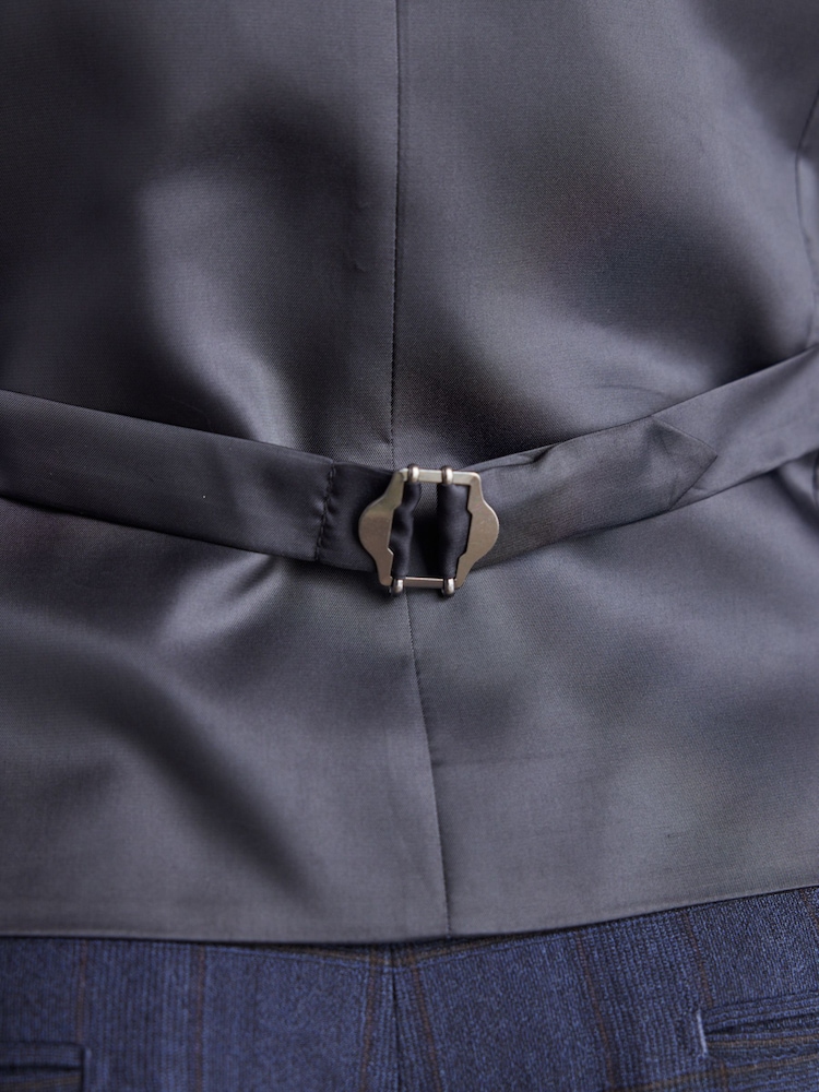 Bleu marine - Coupe classique Signature Italian Fabric Carreaux Costume Gilet - Image 6 of 11