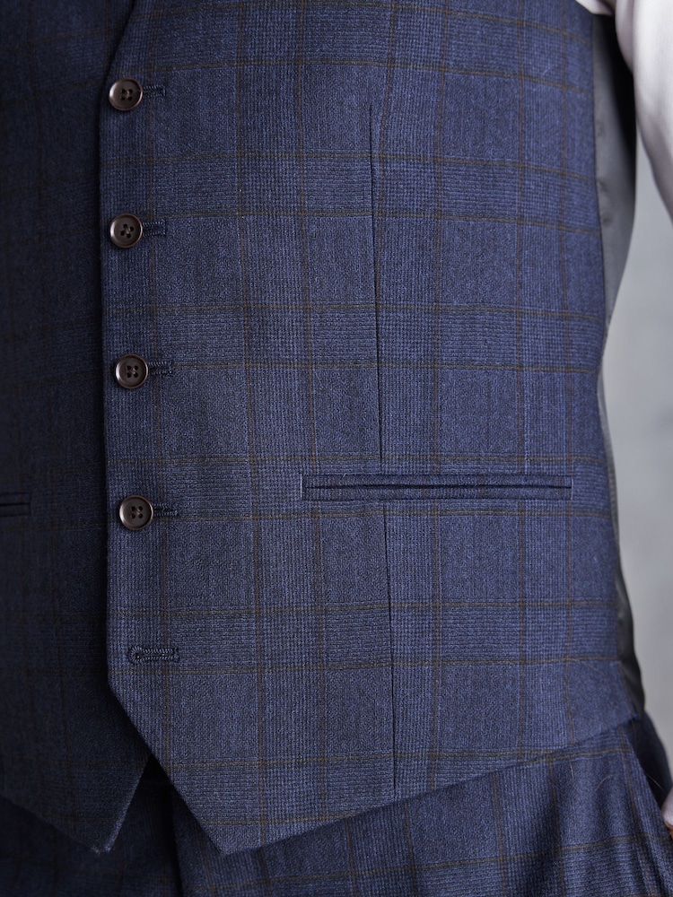 Bleu marine - Coupe classique Signature Italian Fabric Carreaux Costume Gilet - Image 7 of 11