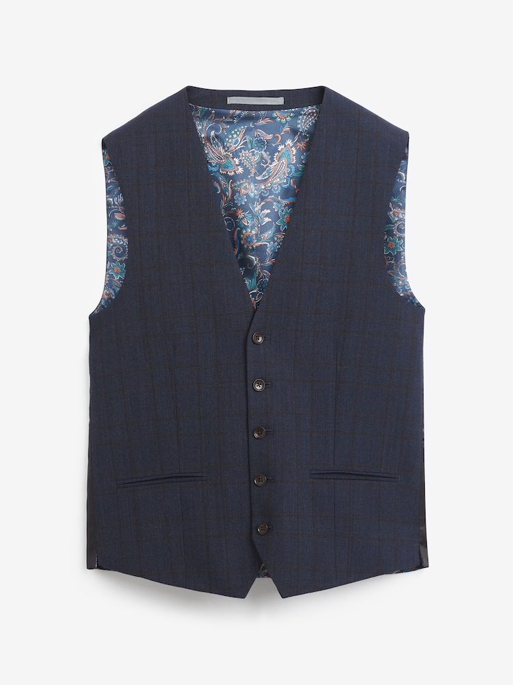 Bleu marine - Coupe classique Signature Italian Fabric Carreaux Costume Gilet - Image 8 of 11