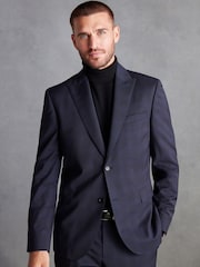 Mornarica - Signature Zignone Italijanski Fabric karirast; s karirastim vzorcem v standardnem kroju moška obleka jakna; suknjič - Slika 1 iz 12