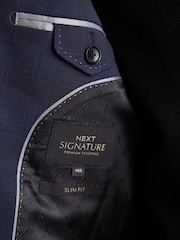 Mornarica - Signature Zignone Italijanski Fabric karirast; s karirastim vzorcem v standardnem kroju moška obleka jakna; suknjič - Slika 7 iz 12