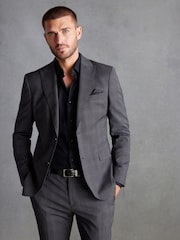 Grey Skinny Signature Zignone Italian Fabric Check Suit: Jacket - Image 1 of 11