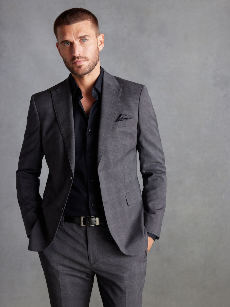Grey Skinny Signature Zignone Italian Fabric Check Suit: Jacket - Image 1 of 11