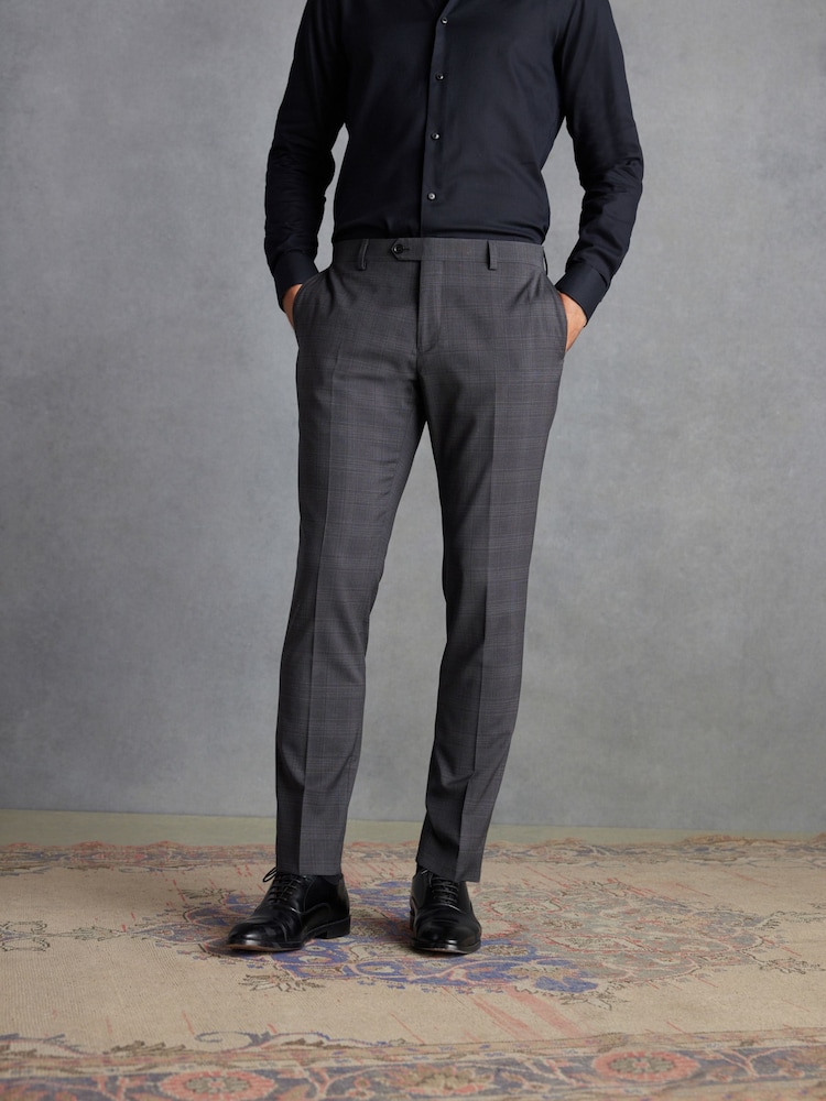 Grey Skinny Signature Zignone Italian Fabric Check Suit Trousers - Image 1 of 11