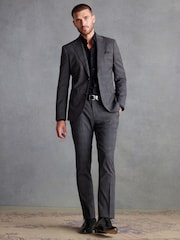 Grey Skinny Signature Zignone Italian Fabric Check Suit Trousers - Image 3 of 11