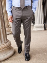Taupe Tailored Fit Signature Barberis Italian Fabric Wool Flannel Suit Trousers - Image 1 of 9