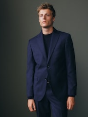 Blue Tailored Fit Signature Barberis Italian Fabric Wool Flannel Suit Jacket - Image 1 of 14