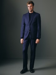 Blue Tailored Fit Signature Barberis Italian Fabric Wool Flannel Suit Jacket - Image 2 of 14