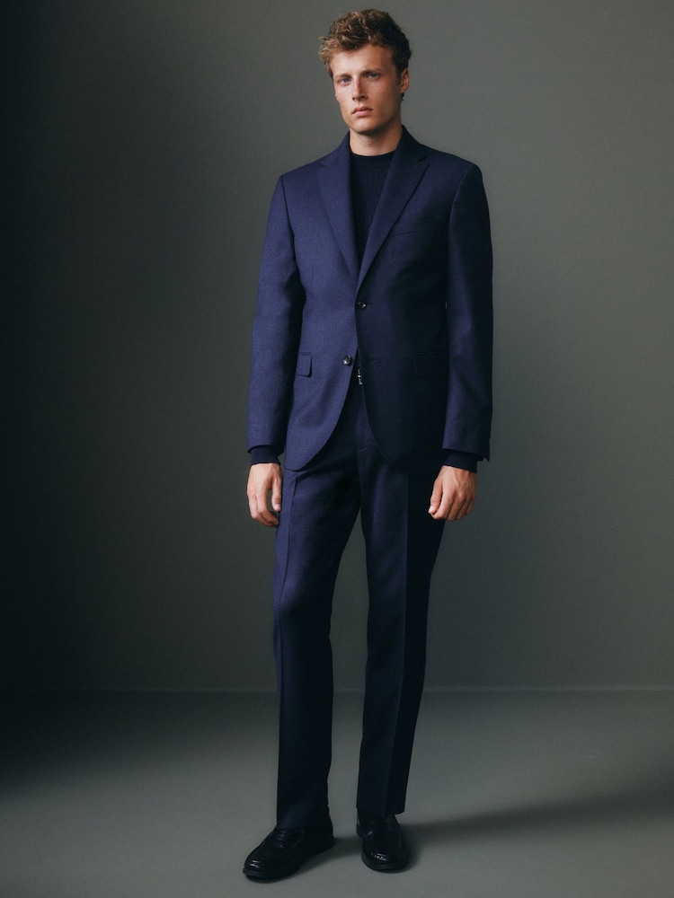 Blue Tailored Fit Signature Barberis Italian Fabric Wool Flannel Suit Jacket - Image 2 of 14