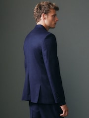 Blue Tailored Fit Signature Barberis Italian Fabric Wool Flannel Suit Jacket - Image 3 of 14