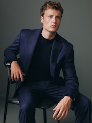 Blue Tailored Fit Signature Barberis Italian Fabric Wool Flannel Suit Jacket - Image 4 of 14