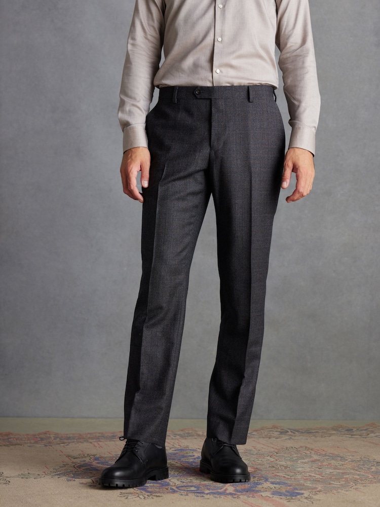 Charcoal Grey Regular Fit Signature TG Di Fabio Italian Fabric Check Suit Trousers - Image 1 of 11