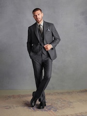 Charcoal Grey Regular Fit Signature TG Di Fabio Italian Fabric Check Suit Trousers - Image 4 of 11