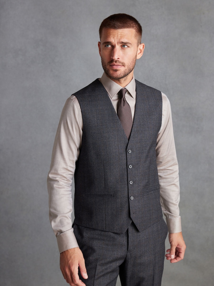Charcoal Grey Regular Fit Signature TG Di Fabio Italian Fabric Check Waistcoat - Image 1 of 11