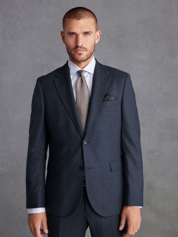 Navy Blue Slim Fit Signature Cerruti Wool Check Suit Jacket - Image 1 of 12