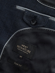 Navy Blue Slim Fit Signature Cerruti Wool Check Suit Jacket - Image 10 of 12