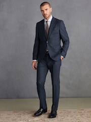 Navy Blue Slim Fit Signature Cerruti Wool Check Suit Jacket - Image 2 of 12