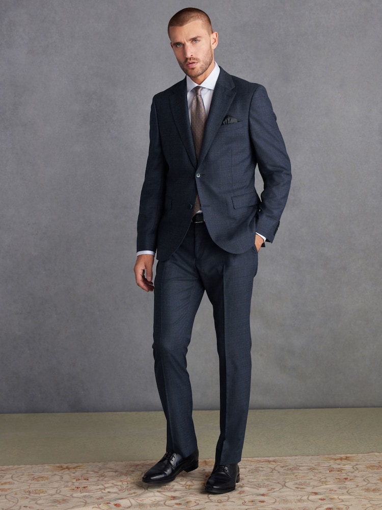 Navy Blue Slim Fit Signature Cerruti Wool Check Suit Jacket - Image 2 of 12