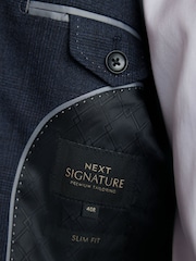 Navy Blue Slim Fit Signature Cerruti Wool Check Suit Jacket - Image 6 of 12