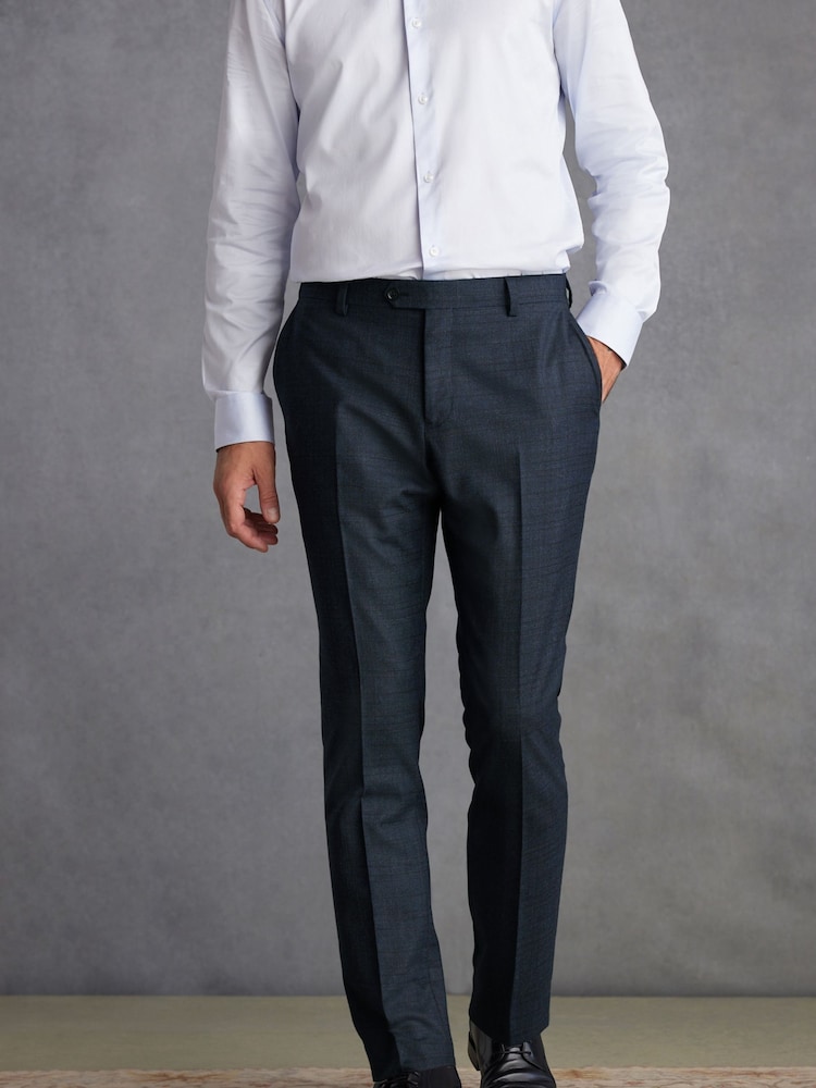 Navy Blue Slim Fit Signature Cerruti Wool Check Suit Trousers - Image 1 of 1