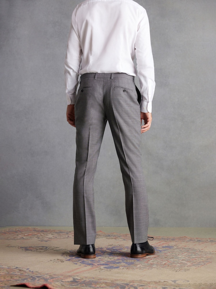 Grey Slim Fit Signature Marzotto Italian Fabric Textured Suit: Trousers - Image 2 of 11